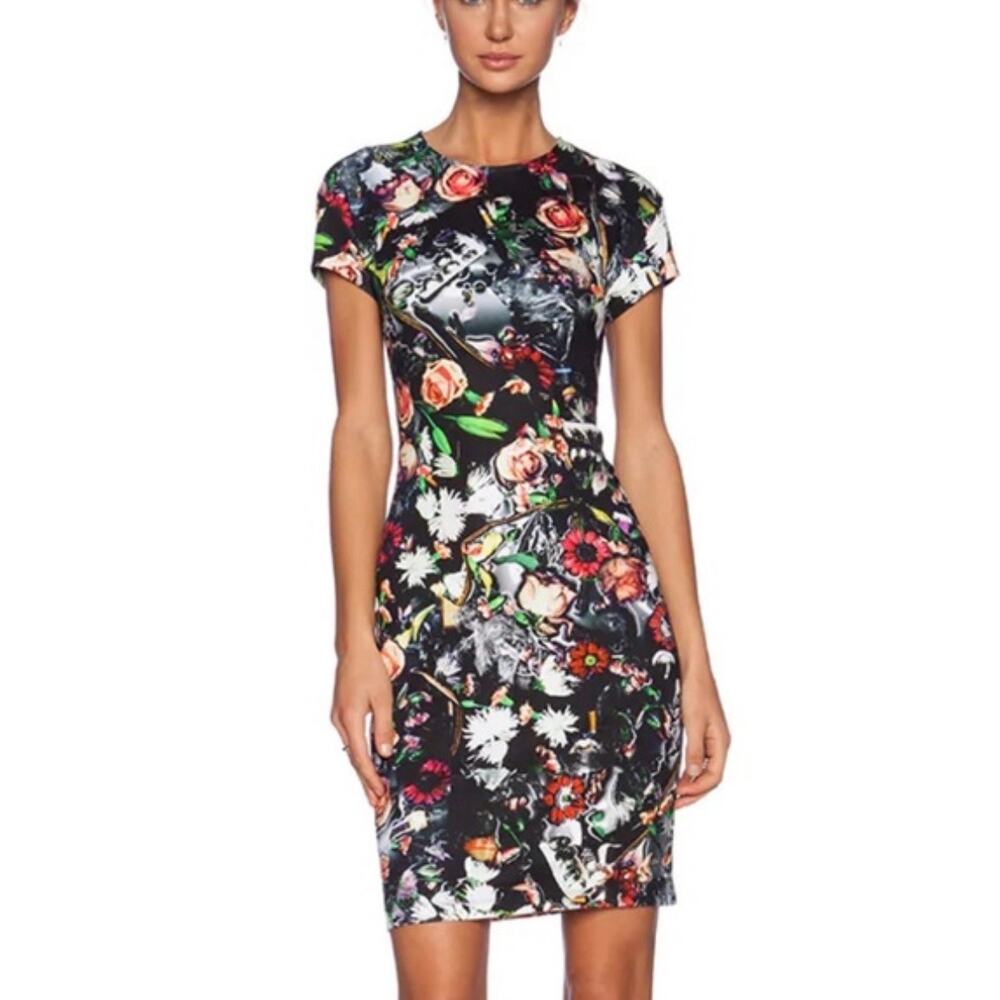 Alexander McQueen McQ Floral Print Sheath Dress Mini Designer Small Cotton